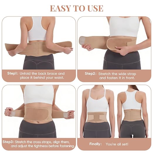 RANDY SUN Ultra Thin Back Braces for Women, Adjustable Lower Back Waist Support Wrap Under Clothes Compression Lower Lumbar Support Belt Breathable Brace, Medium