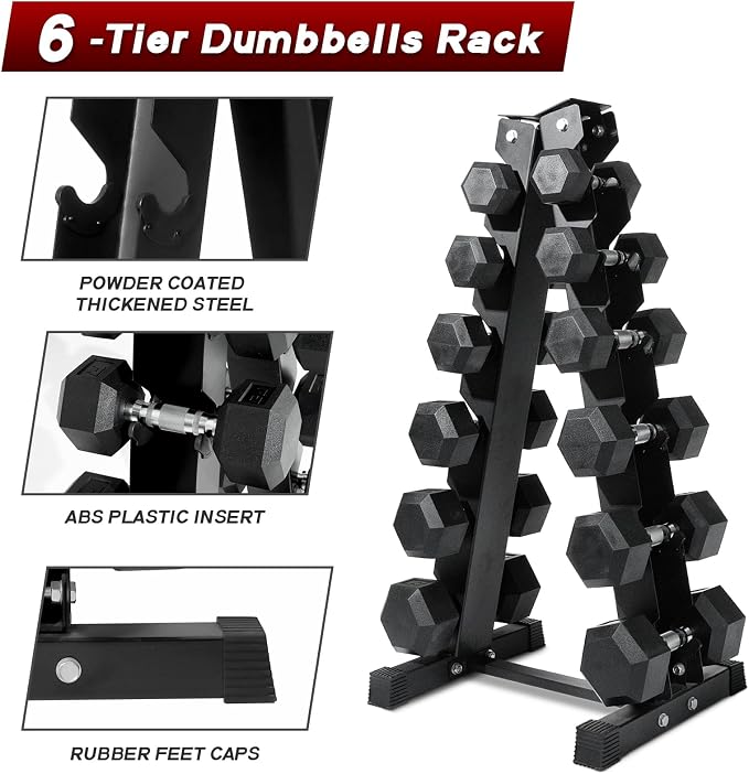 RitFit 5-650 LBS PVC Hex Dumbbell Sets with Optional Rack for Home Gym | PVC Coated Anti-Roll Hex Design, Chrome Handle with Ergonomic Grip, Full Body Strength Training with Optional Rack