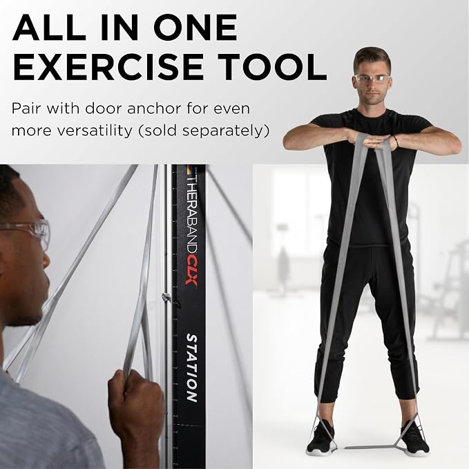 THERABAND CLX Resistance Band with Loops, 5 Feet, Silver, Super Heavy, Non-Latex, Elastic Band for Exercise, Mobility & Rehab, Stretching, Home Workouts, Color-Coded for Easy Resistance Levels