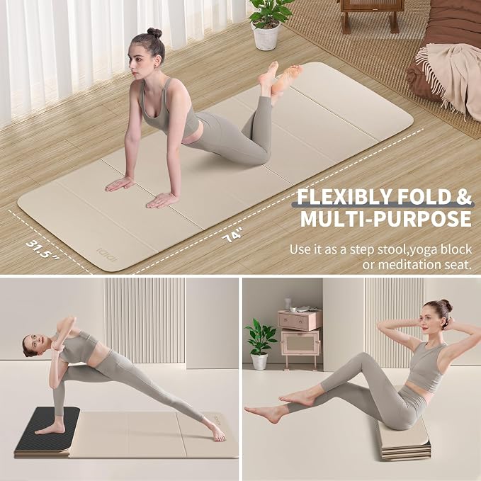 Foldable Yoga Mat Extra Large 74"×31.5" | Double-Sided Non-Slip,Extra Wide Foldable Design,8mm Extra Thick,Exercise Mat for Home, Studio and Travel Use