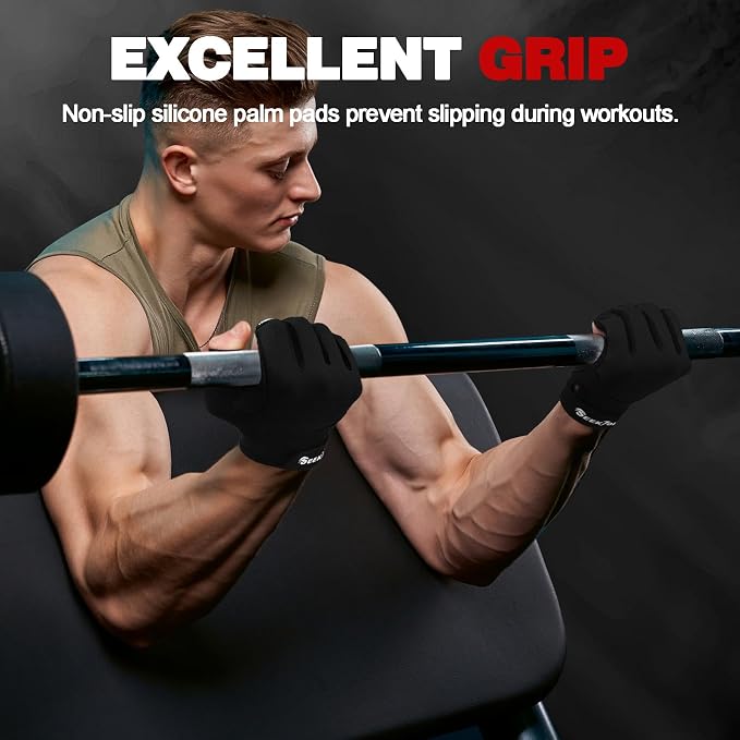 Seektop Breathable Workout Gloves Women & Men: Thick Padded Gym Gloves | Full Palm Protection, Excellent Grip for Gym Weight Lifting Fitness and Training, Exercise, Cycling