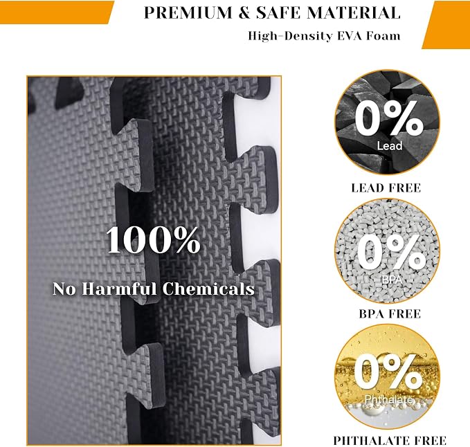 18 PCS Floor Mats for Home Gym, 3x6 Feet High-Density Interlocking Foam Floor Mats 0.4"(10mm Thick) Puzzle Tiles Mat for Workouts, Exercise, Play, Yoga, Cardio, Weights (Black)