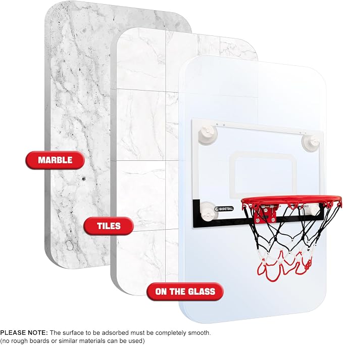 Indoor Mini Basketball Hoops with Powerful Suction Cups for Window and Wall | Wall Mounted Basketball Hoops, Basketball Backboard for Bedroom Office Dorm Room, Outdoor Toy Gifts for Kids and Adults