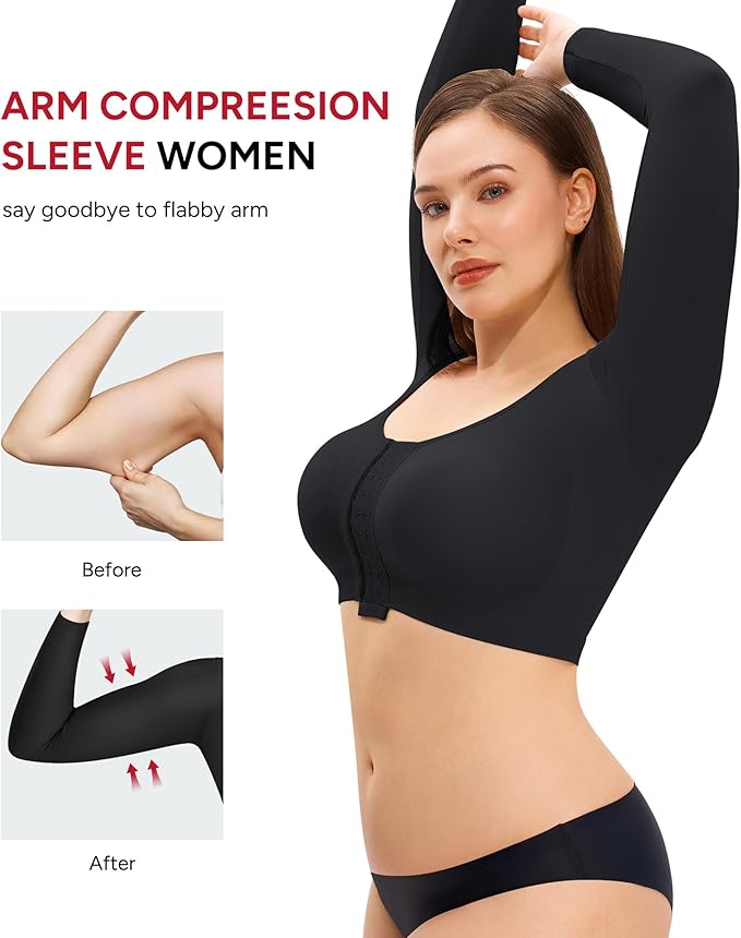 Nebility Arm Compression Sleeve Women Arm Shaper Post Surgery Post Surgery Front Closure Bra