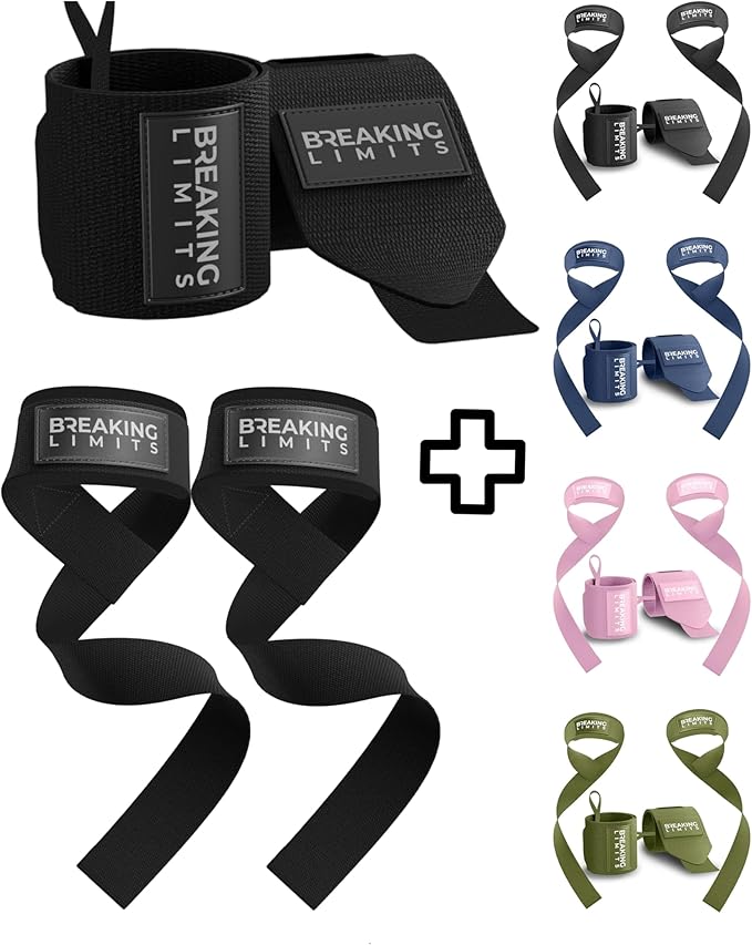 Breaking Limits Lifting Straps & Wrist Wraps for Weightlifting Men & Women | Wrist Straps for Weightlifting, Workout Gym Straps, Deadlift Straps, Cotton, Neoprene, Thumb Loops, Reinforced Stitching