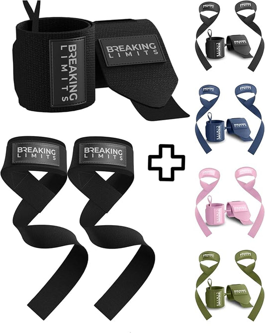 Breaking Limits Lifting Straps & Wrist Wraps for Weightlifting Men & Women | Wrist Straps for Weightlifting, Workout Gym Straps, Deadlift Straps, Cotton, Neoprene, Thumb Loops, Reinforced Stitching