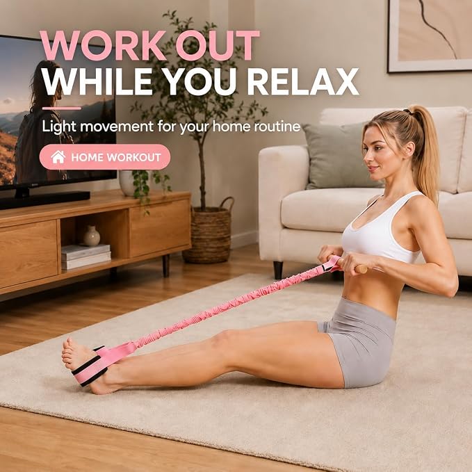Foot Pedal Resistance Band with Wooden Handles | Sit-Up Exercise Pull Rope for Abs, Arms & Legs, Portable Home Workout Equipment with Soft Foot Loops