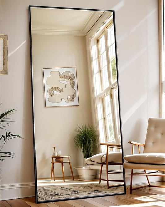 Antok Full Length Mirror, 71"x32" Floor Mirror with Stand, Hanging Mounted Mirrors for Bedroom, Living Room, Cloakroom, Dining Room, Black, Rect