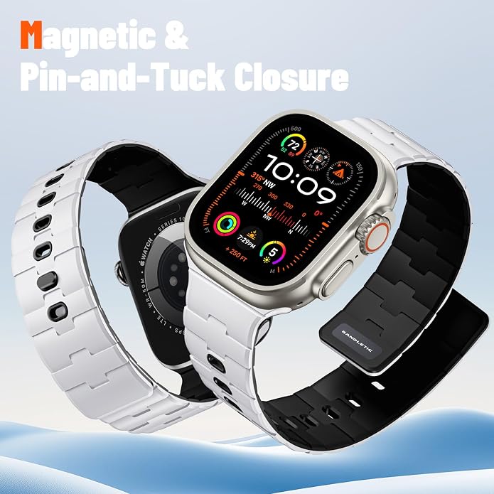 Bandletic Magnetic Silicone Watchband Compatible with All Apple Watch | Strong Magnet Sport Strap for iWatch Ultra 49mm Series 11-1 SE 46mm 45mm 44mm 42mm 41mm 40mm 38mm, Ideal for Men Women