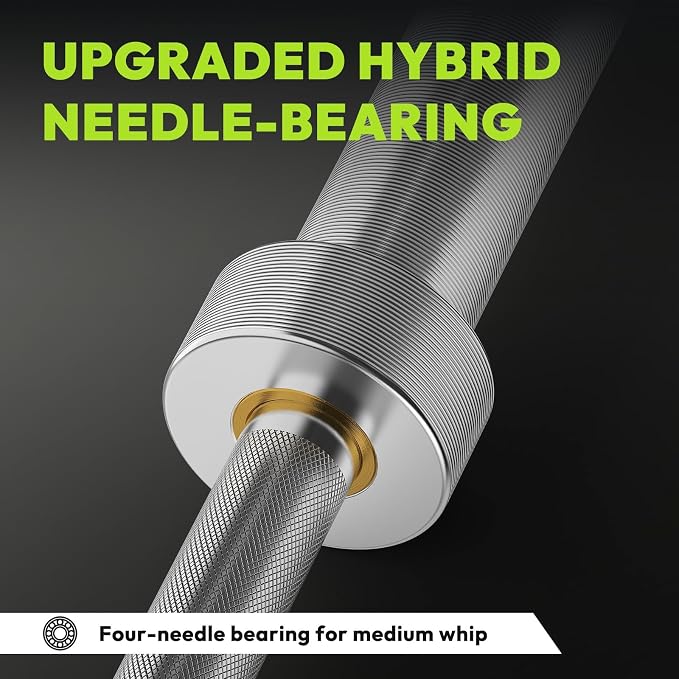 HANDBODE 7 FT Olympic Barbell 45 LB, 2-Inch Weight Bar, 1000 LB | Needle Bearings, Knurled Grip, Hard Chrome Coating, Powerlifting, Bench Press, Deadlift, Squat, Hip Thrusts And Cleans