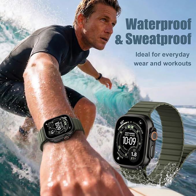 Magnetic Sport Silicone for Apple Watch Ultra 3 2 Band 49mm 46 45 44mm Men | Upgraded Magnet,Two-Tone Design,Waterproof,Soft Loop Strap for iWatch Ultra 3/2 Series 11 10 9 8 7 6 5 4 SE 46mm 45mm 44 49