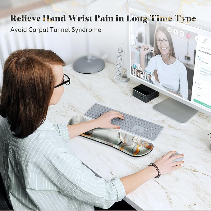 Gimars 17.3'' Extended Keyboard Wrist Rest Pad with 63D High-Density, Firm Memory Foam, Anti-Slip Rubber Base and Ergonomic Design for Typing Pain Relief,Office,Gaming,Computer, Laptop,Cloud Gray Gold