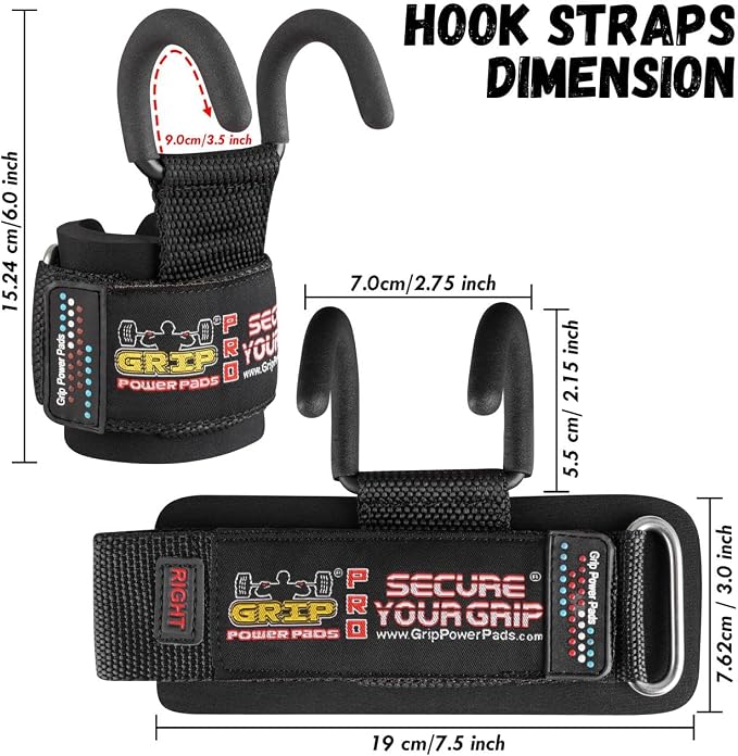 Weight Lifting Rod Hooks Heavy Duty Wrist Wraps Power Weight Lifting Training Gym Grips Straps Set of 2