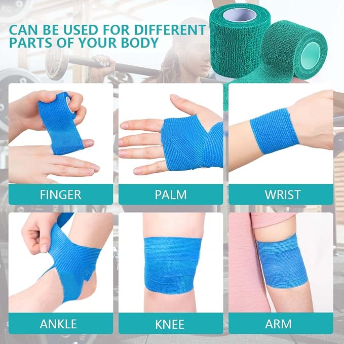 KISEER 15 Pack 2 Inch x 5 Yards Green Self Adhesive Bandage Breathable Cohesive Bandage Wrap Rolls Elastic Self-Adherent Tape for Stretch Athletic, Sports, Wrist, Ankle