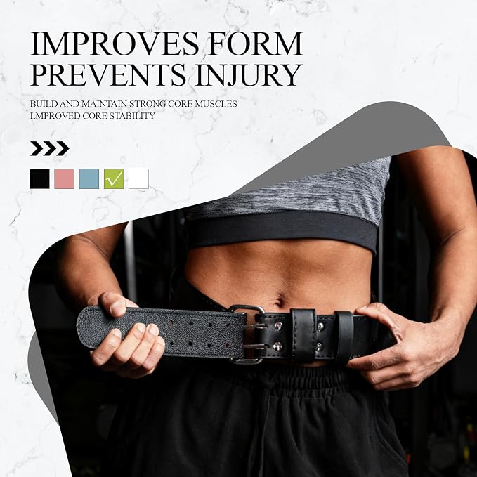 Leather Weightlifting Belt, 10 Adjustable Holes, 4”Width, Double Prong Power Belt for Gym Bodybuilding, weightlifting, powerlifting, squats and deadlifts