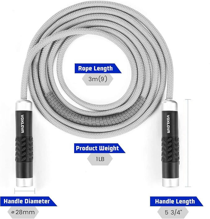 Weighted Jump Rope for Men Women - 1LB Heavy Jump Rope Weighted Skipping Rope for Adult Fitness Workouts Boxing Crossfit Cardio Weight-loss MMA, Non-Slip Aluminum Handles, Adjustable Length 9MM Solid PVC/Cotton Ropes