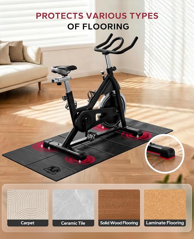 HAPBEAR Treadmill Mat, 55"x24"/68"x24"/79"x35.5" Non-Slip Foldable Exercise Equipment Mat for Walking Pad, Weight Bench, Noise Reducing Shock Absorbing Floor Protector for Home Gym, Carpet & Hardwood Floors