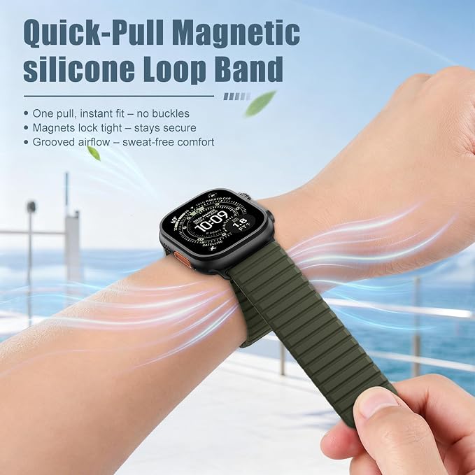 Magnetic Sport Silicone for Apple Watch Ultra 3 2 Band 49mm 46 45 44mm Men | Upgraded Magnet,Two-Tone Design,Waterproof,Soft Loop Strap for iWatch Ultra 3/2 Series 11 10 9 8 7 6 5 4 SE 46mm 45mm 44 49