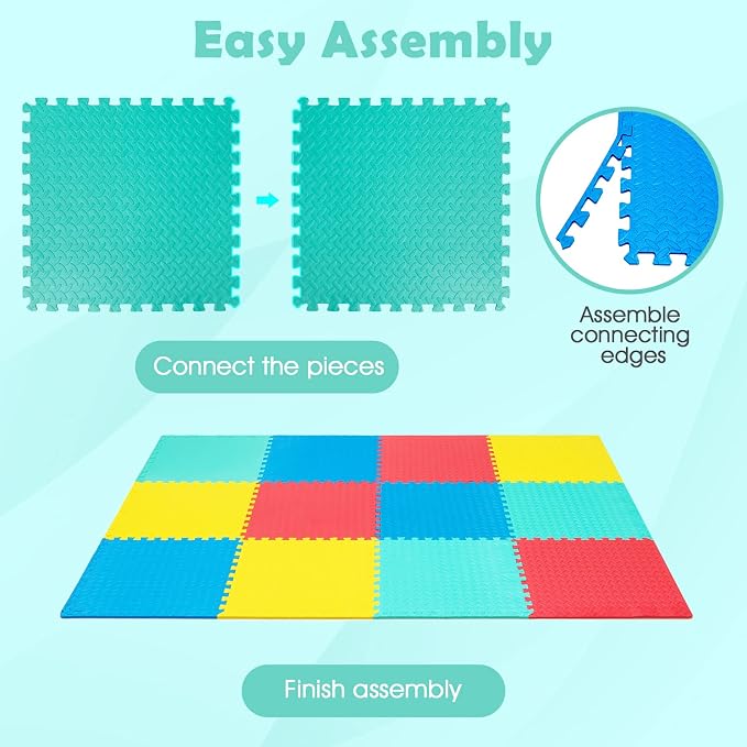 Tangkula 24 Tiles Exercise Flooring With Border, Non-Slip EVA Foam Protective Mats, Elastic Puzzle Play, 1/2" Interlocking Floor for Home Gym, Fitness Room, Workshop Equipment