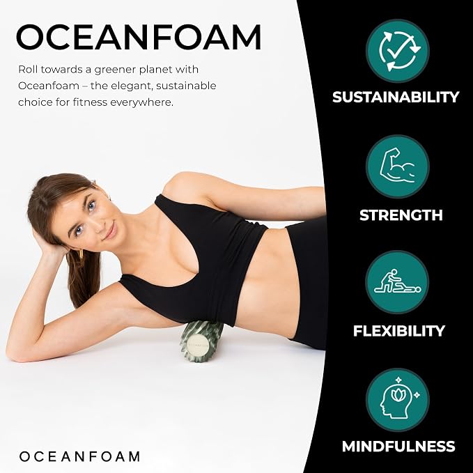 Oceanfoam Ripple Travel Foam Roller (11" x 3.35") Firm Mini Foam Roller for Physical Therapy, Deep Tissue Massage, Back Pain - High Density, Ergonomic Wave Textured - Yoga, Exercise (Hunter Marbled)
