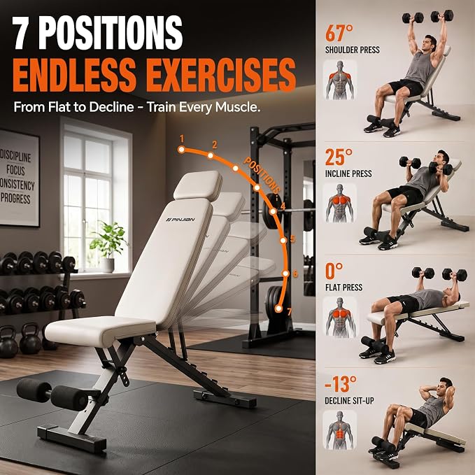 Adjustable Weight Bench, Foldable Workout Bench for Home Gym | Fast Folding & 7-Position Incline/Decline, Heavy Duty Dumbbell Bench for Home Gym / Garage Gym, Strength Training Equipment