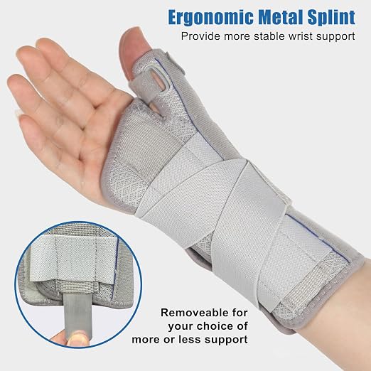 Carpal Tunnel Wrist Brace with Thumb Support, Thumb Brace Spica Splint for De Quervains Tenosynovitis, Tendonitis, Trigger Thumb Splint Wrist Support for Men Women - Right Hand,Gray,L/XL
