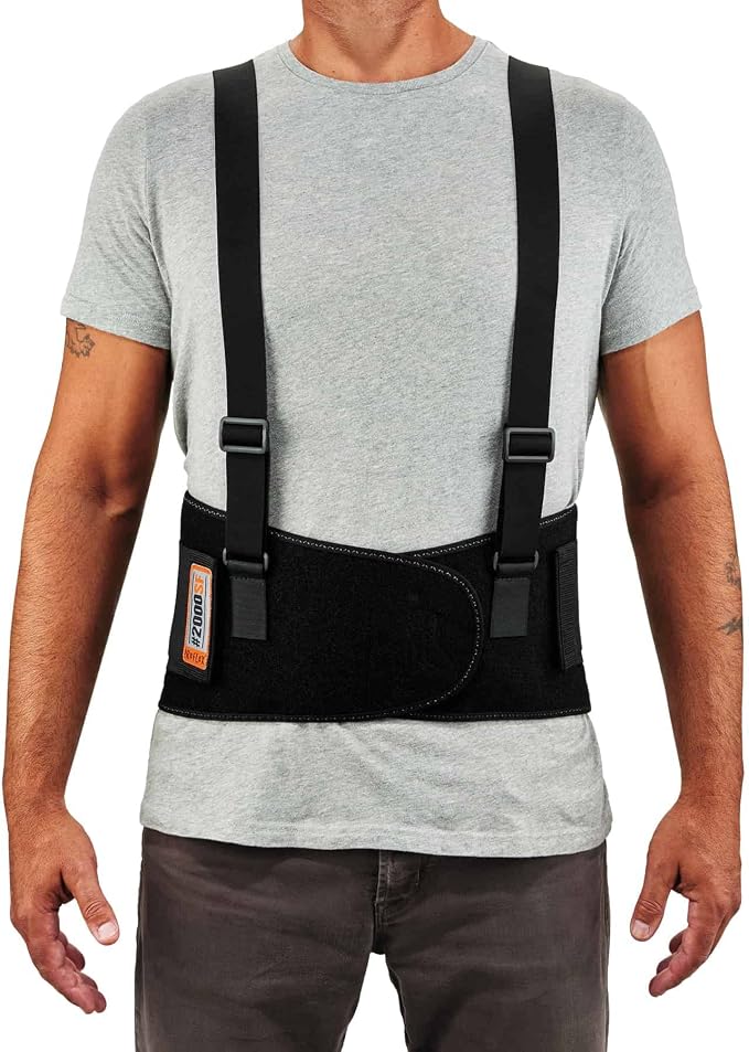 Ergodyne ProFlex 2000SF Back Support Brace, 8.5" Spandex, V-Shape Design and Patented Stays for Added Support, Medium,Black