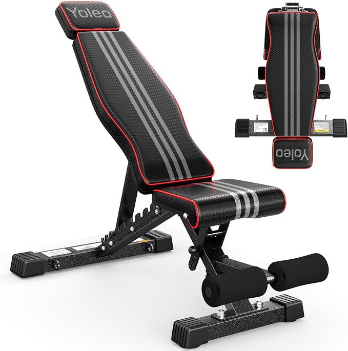 YOLEO Adjustable Weight Bench for Home Gym, ASTM-Certified 827LBS, 98% Pre-Assembled, Foldable Gym Bench with 84 Positions Incline Decline Flat, Wider Seat
