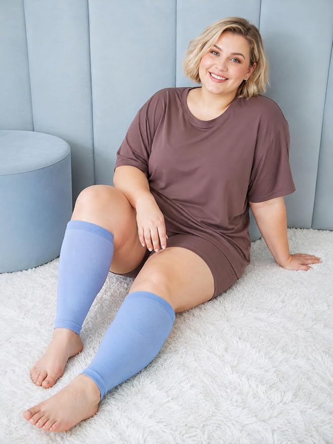 Plus Size Compression Leg Sleeves for Women& Men 15-20mmHg Wide Calf Knee High Leg Sleeves