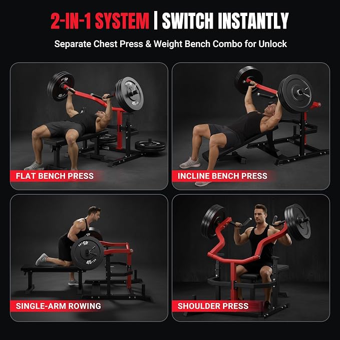 YOLEO 2-Piece Chest Press Machine & Flat Weight Bench, 1100LBS Home Gym Upper Body Machines with Independent Arms & Adjustable Flat Bench
