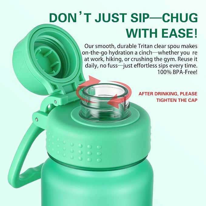 OLDLEY 32oz Water Bottle with Handle, BPA-Free Tritan Reusable Sports Water Bottle with Leak-Proof Dust Lid, Wide Mouth, Cup Holder Friendly, Half Frosted Clear Bottle for Gym,Travel,Work,Mint Green