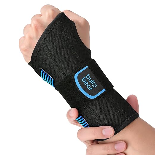 Carpal Tunnel Wrist Brace with Removable Splints, Breathable Wrist Support for Men & Women, Night & Work Support, Pain Relief, Tendonitis, Sprain, Rigid Hand Brace for Arthritis, Left Hand (S/M, Black/Blue)