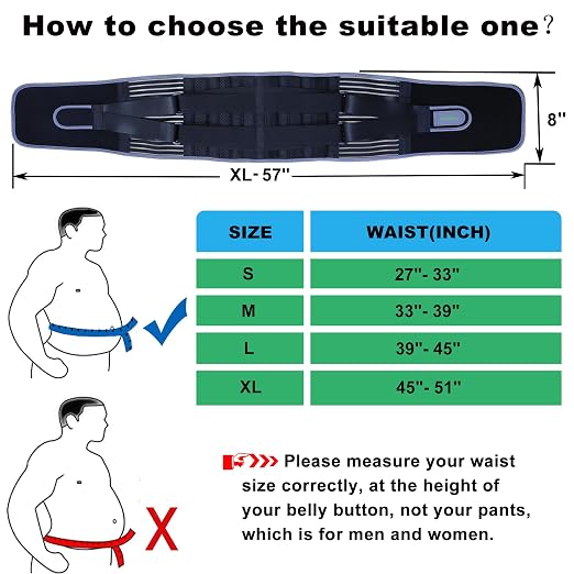 KONSEDIK Back Brace for Herniated Disc,Lower Back Pain Relief,Strain,Adjustable Lumbar Support Belt,with 6 Stays and Removable 3D Pad,for Men and Women Work,Lifting,Sciatica,Scoliosis(X-Large)