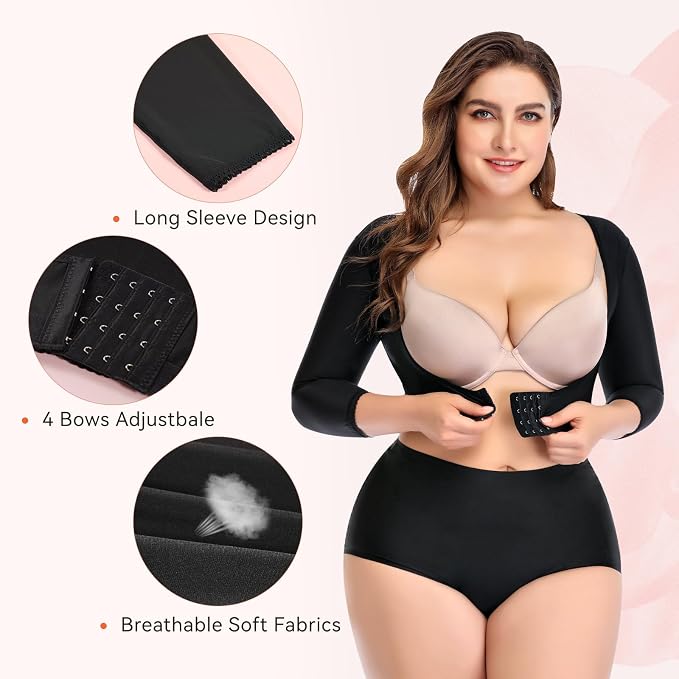 woahee Women's Arm Shaper Plus Size Arm Faja Compression Sleeve Garment Post Surgical Arm Shapewear