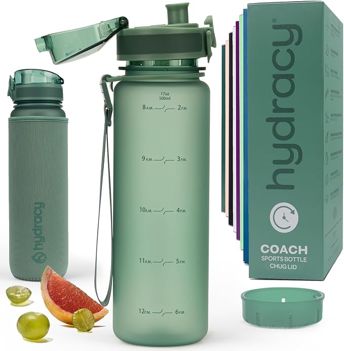 Hydracy Motivational Water Bottle with Time Marker & Fruit Infuser 17 oz | BPA-Free Tritan, Leakproof Flip-Top Lid,No-Sweat Sleeve,Carry Strap,Daily Intake Tracking for Gym,Sports,Outdoors