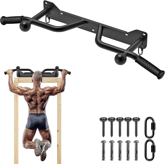 SELEWARE Heavy Duty Welded Pull Up Bar Wall/Joist/Ceiling Mount Chin Up Bar | Multifunctional Pull-up Bars w/Resistance Band Hooks for Home Gym Strength Training, Sturdy Steel Construction Support 500 lb