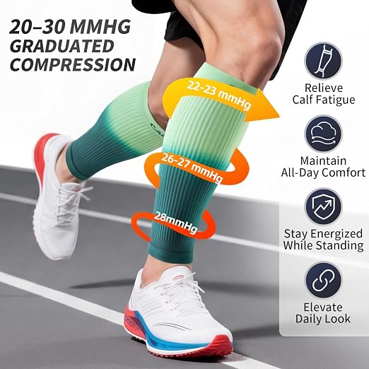 CAMBIVO Calf Compression Sleeves 20-30mmHg – Footless Support for Women Men | 20-30mmHg graduated compression leg sleeves for daily wear, runs, travel – gradient ombré style, breathable, 1 pair