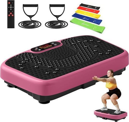 SoftGym Vibration Plate Exercise Machine for Lymphatic Drainage & Fitness | Quiet Heavy Duty 450lbs Capacity Platform, 120 Speeds Shake Machine with Resistance Bands for Home Muscle Activation