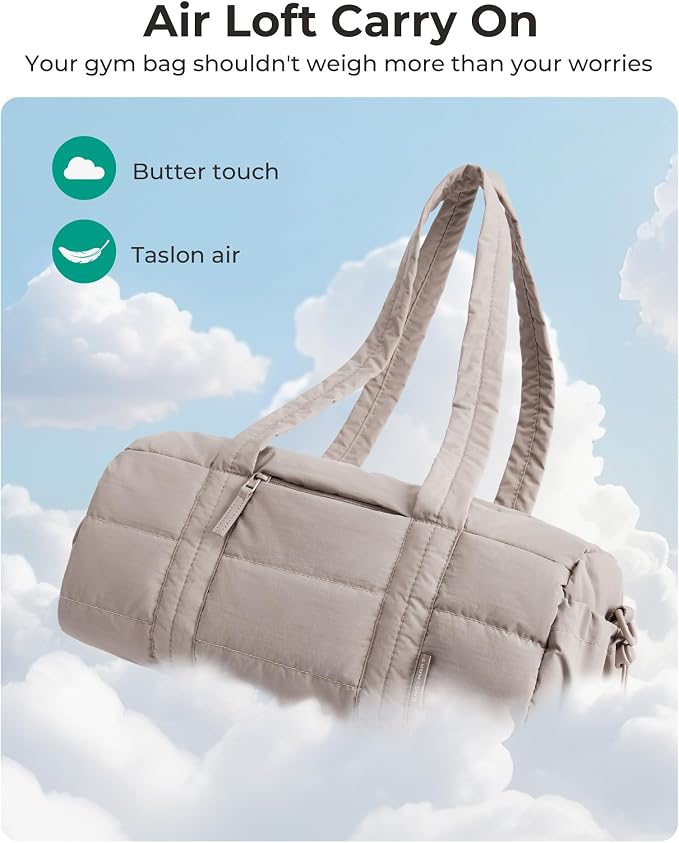 BAGSMART Reiki Gym Bag for Women Puffy Yoga Mat Travel Weekender Duffle Bag | Lint-Resistant Lining, Wet-Dry Pocket & Anti-Slip Mat Loop, Ultra-Light, Roomy for Workout Gear, Water Bottle, Travel, Sports