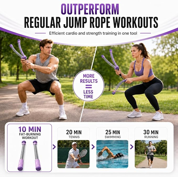 2PCS Weighted Ropeless Battle Ropes for Home Gym, Heavy Duty Arm Exerciser for Strength Training, Portable Battle Rope for Advanced Workouts and Core Muscle Building (Purple)