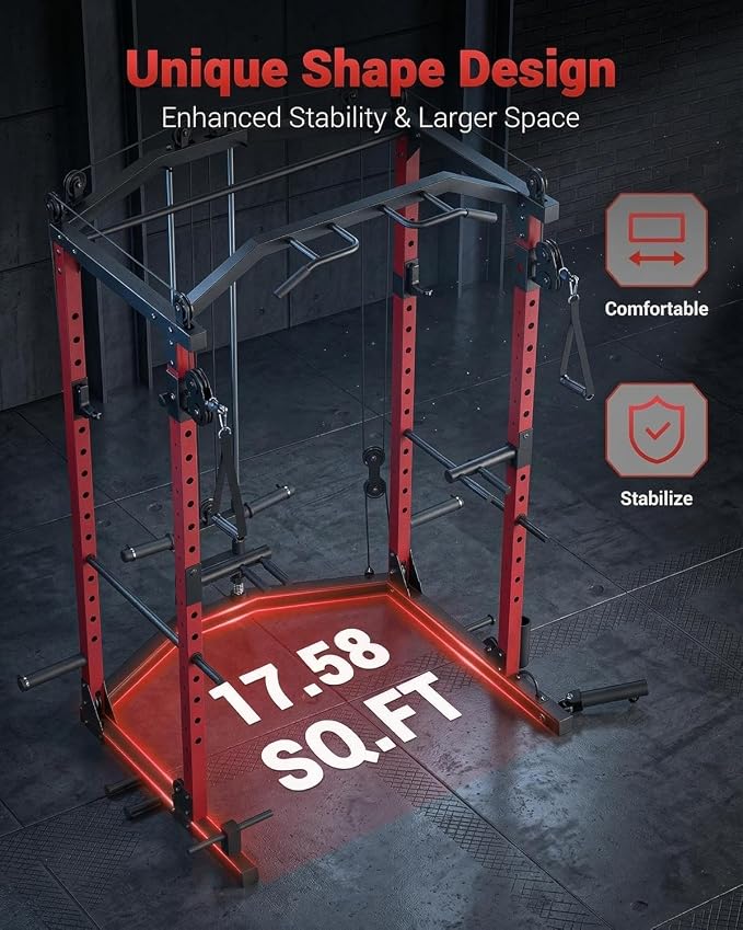 GarveeLife Power Cage, Multi-Functional Power Racks for Home Gym | With Cable Crossover System, 1600 LBS Weight Capacity Fitness Squat Rack for Strength Workout with Training Attachment, Blac