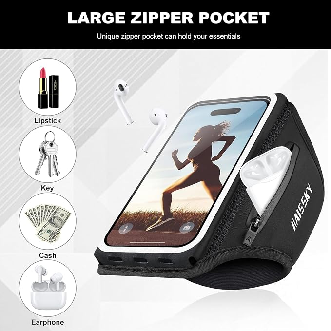 Phone Armband Holder for Running,3D Design Cell Phone Armband with Zipper Pocket for Earbuds Car Keys,Water Resistant Sport Running Arm Band for iPhone 16 15 14 13 12 11 Pro Max Fit Up to 6.9''