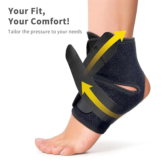 Bracoo Ankle Support Brace For Men & Women, Adjustable Compression Sleeve Strap Wrap, Sprain, Arthritis, Pain Relief, Sports Injuries and Recovery, Breathable Neoprene Brace, FS10 (Classic Black, One Size)