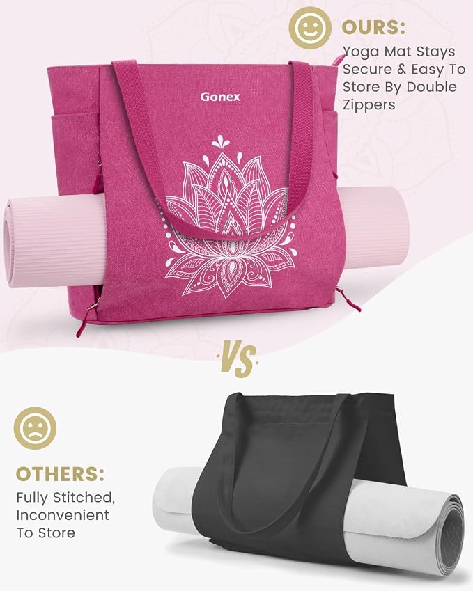 Gonex Yoga Mat Bag with Zipper Mat Carrier Canvas Gym Tote | Durable Canvas, Zipper Closures Prevent Slipping, Quick Access, Bottle Holder, Fits Yoga Blocks, Gym & Travel Use