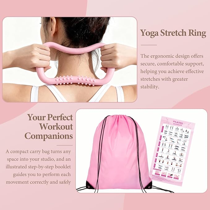 Pilates Ring Kit with Magic Circle & Foam Roller | Ergonomic Home Workout Equipment Set, Full Essentials for Women Beginners ,Includes Exercise Guide & Storage Bag