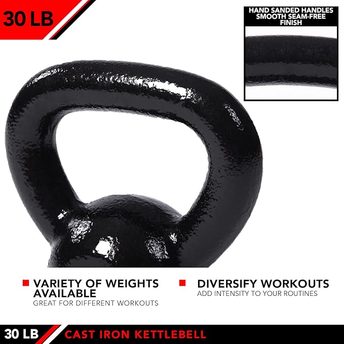 JFIT Cast Iron Kettlebell – Single Weight, Flat Bottom, Polished Handle | Men & Women | CrossFit, Cardio & Strength Training