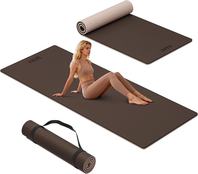 HAHE Wide Yoga Mat 72"x32"x0.4" Thick Pilates Mat with Carrying Strap | Exercise Mats for Home Workout, Wide Non-slip Exercise Mats, Double-Sided POE Fitness Mat for Yoga, Pilates & Travel