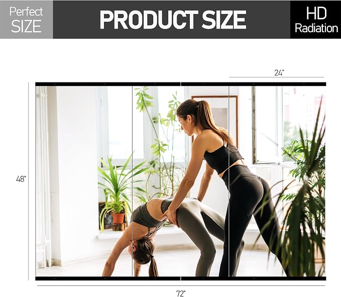 Home Gym Mirror for Wall, 48x24x3PCS Frameless Full Length Mirror, Black | HD Shatterproof Glass, Easy Wall Mount, Large Body Mirrors for Home Gym, Workout, Bedroom, Garage