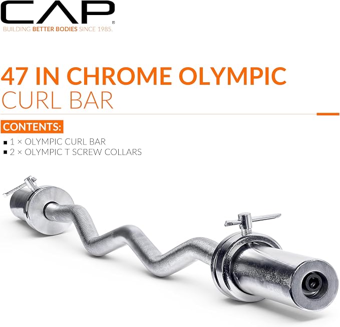 CAP 47" Olympic EZ Curl Bar | Heavy Duty Solid Steel, 200 lb Capacity