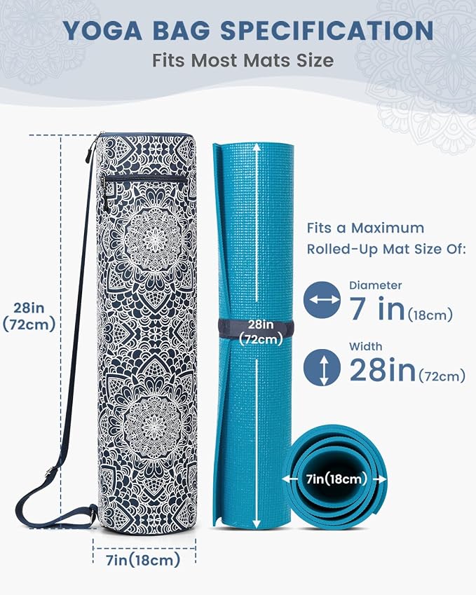 Gonex Yoga Mat Bag, Full-Zip Mat Carrier | 600D Oxford Fabric, Wet Pocket, Front Zip Pocket, Adjustable Strap, Fits Mats up to 26"